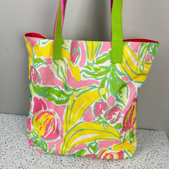 Lilly Pulitzer Estee Lauder Tote Bag Pink Green Yellow Fruit Resort Beach Travel - Picture 5 of 8